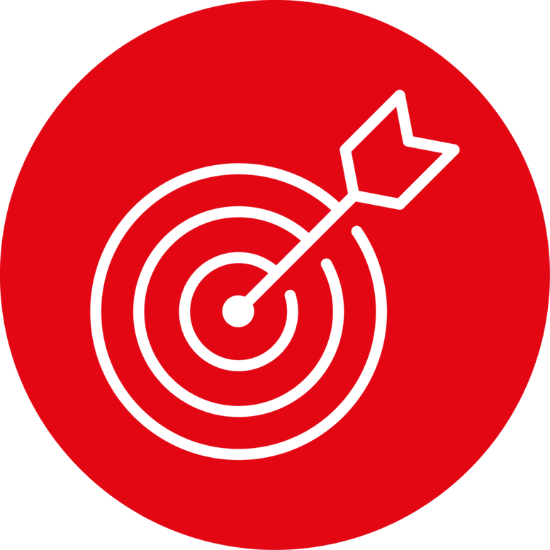 Rood rond icoon dat de efficiëntie van Van Dingenen Transport symboliseert