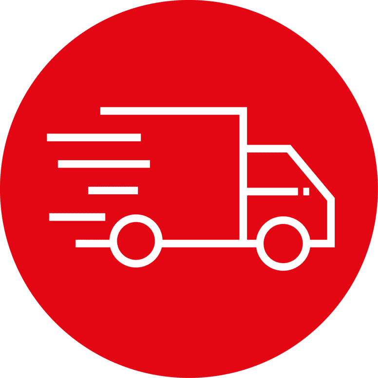 Rood rond icoon vrachtwagen voor nationaal en internationaal transport